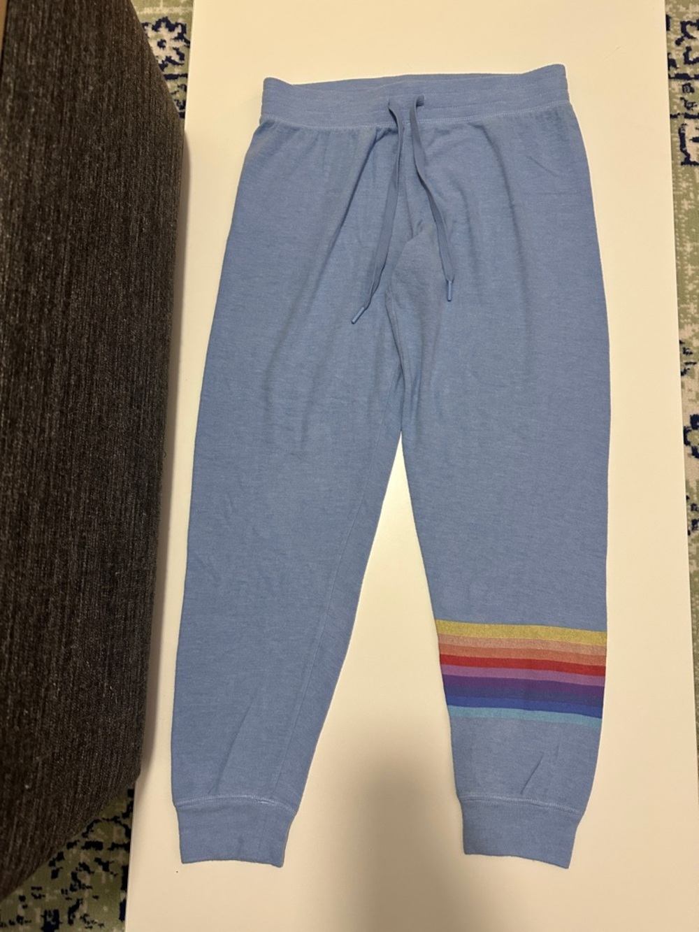 Light Blue Women's Joggers with Rainbow Stripe Accent